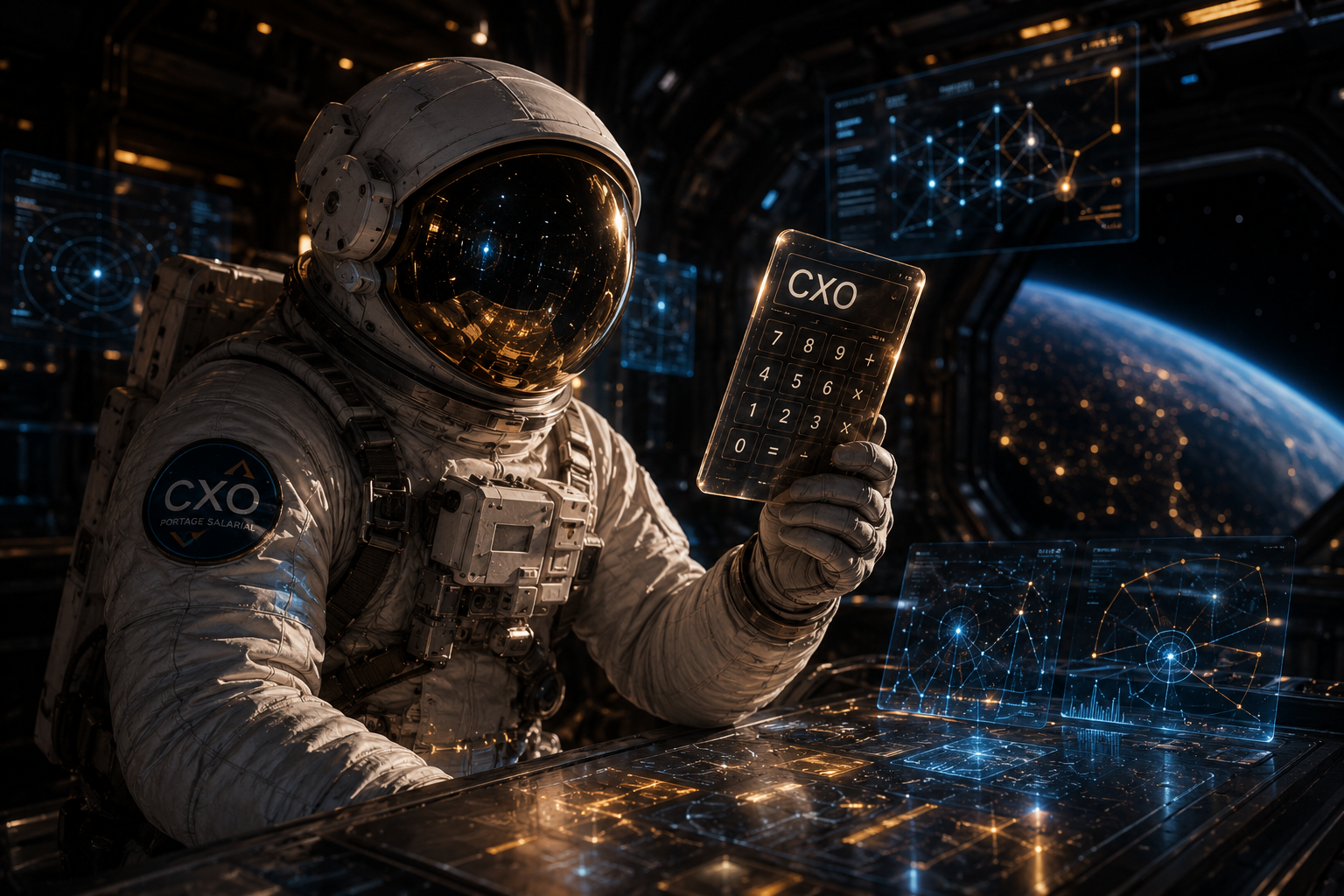 Astronaute CXO avec calculatrice digitale